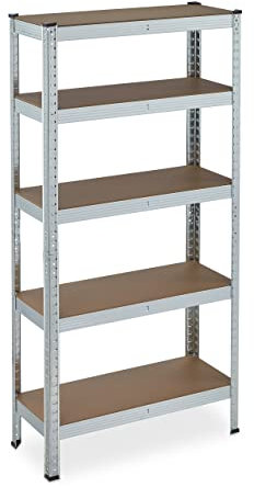 Relaxdays Schwerlastregal verzinkt, Traglast 875kg, 150x75x30 cm, 5 Böden, zum Stecken, Stahl, Lagerregal Keller, Silber
