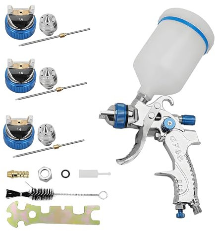 Trintion HVLP Lackierpistole Spritzpistole Kit Sprühpistole 3 Düsen 1,4 mm 1,7 mm 2,0 mm mit 600 ml Plastikbecher Farbsprühsystem für Zäune Decken Wandmalerei etc