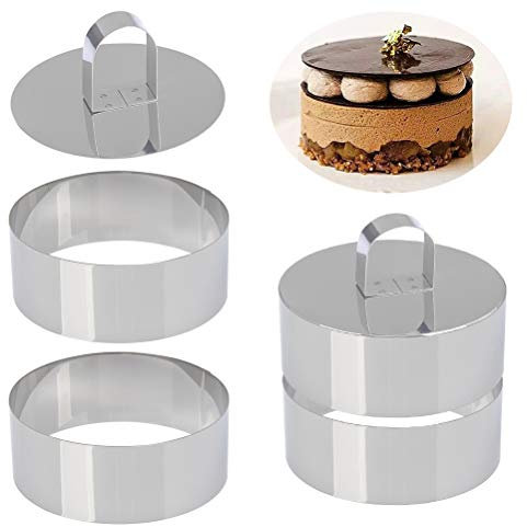 4 Piezas Anillo de Pastel de Acero Inoxidable 430/10.5 * 4cm Aros Emplatar/Anillo de Tarta/Profesional Aros Redondos con 2 Alimentos Pressen,para Pasteles Mousse Tiramisú -Certificación FDA