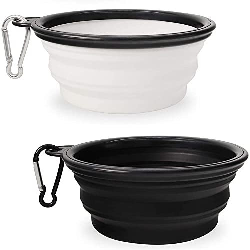 2 Stück Faltbare Integrierte Reiseschüssel ohne Plastikrand mit faltbaren Hundenäpfe, Faltbare Hundenäpfe Integrierter Reisenapf für Hunde, Katzen auf Reisen, Camping (350 ml)