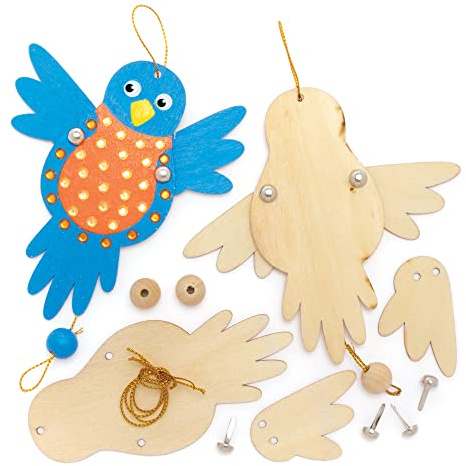 Baker Ross FE897 Vogel Handpuppen aus Holz - 3er Pack, Bastel deine eigenen Holzpuppen, Holzbastelset für Kinder zum Zusammenbauen und Dekorieren