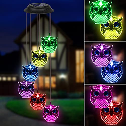 Vegena Solarleuchten Windspiele für Außen, Led Mobile Windspiel Hängend Farbwechsel mit Led Eule Solar Gartenbeleuchtung Windspiele für Draußen Hängend Wasserdicht für Terrasse Party Baum