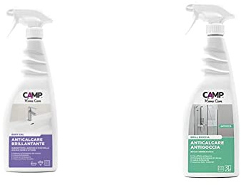 Camp EASY CAL, Detergente anticalcare brillantante e protettivo per rubinetti, piastrelle, ceramiche + BRILL DOCCIA Detergente anticalcare protettivo antigoccia per box doccia