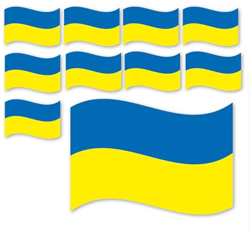 younikat 10x Aufkleber Ukrainische Flagge 10 x 6,5 cm - kfz683 | Stand with Ukraine, außenklebend, für Auto Roller KFZ, witterungsbeständig