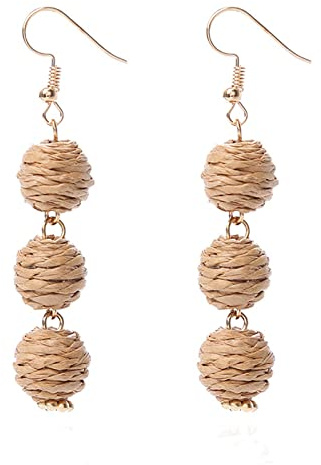 Rattan-Ohrringe, Statement-Ohrringe, Bast-Ohrringe, Boho, handgefertigt, Strohgeflecht, Sommer-Strand-Accessoire, Geschenke, Bast, Bast, Rattan