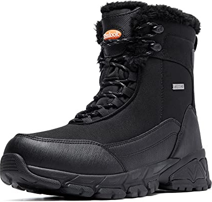 SHULOOK Winterstiefel Herren Wasserdicht Warm Gefüttert Winterschuhe Herren Schneestiefelrutschfeste Hohe Wanderschuhe Outdoor Schuhe Winter für Wandern Arbeiten Camping (Schwarz EU 44)