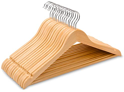 Amber Home 10 Stück 44,5cm Kleiderbügel aus Holz, Natürliche | Rutschfest Stange für Hose, Aufhänger für T-Shirt, Hemd, Anzug, Mantel, Kleid, Trägertop