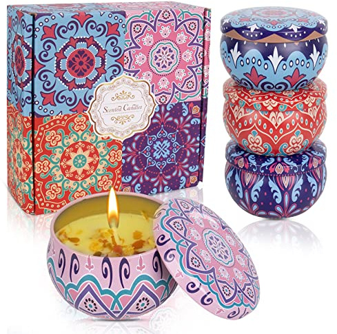 XTDMJ Lot de 4 bougies parfumées en cire de soja naturelle pour l'aromathérapie, cadeaux pour femme, bougies parfumées pour soulager le stress, détendre le corps, Noël, anniversaire, salle de bain,