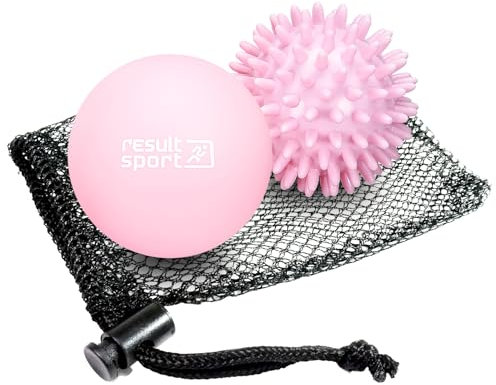 ResultSport Massage Ball Set with Storage Bag, Plantar Fasciitis Recovery, Trigger Point Massage, Deep Tissue Myofasical Relief (Lacrosse & Spike - Pink, Spiky/Lacrosse Balls - Pack of 2)