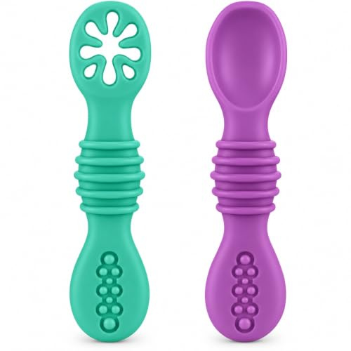HOMYBABY® PreCucharas y Cucharas Bebe Silicona + EBOOK GRATIS Recetas BLW - Cuchara BLW Aprendizaje en etapas - Cubiertos Recomendados por Nutricionistas - Pre Cuchara Antibacteriana y Ergonómica (N)