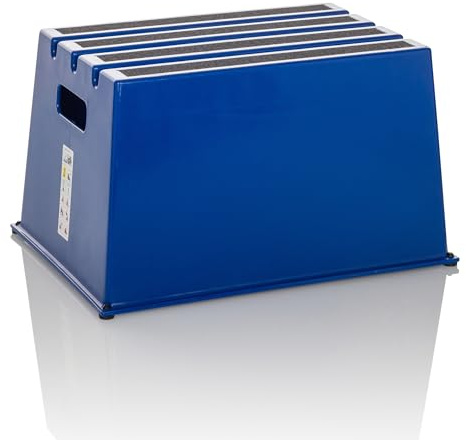 hjh OFFICE Tritthocker bis 150kg belastbar TIO-E1 Kunststoff, Rutschfester Tritt, Schemel für Zuhause und Gewerbe, 31 x 52,5 x 37,5 cm, Blau