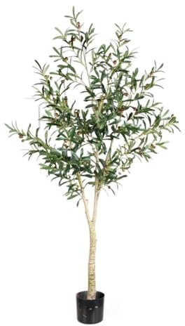 Interior Decoración de vegetación Falsa en Maceta de Olivo Artificial con Ramas Flexibles for Interiores, Exteriores, hogar, jardín, Oficina Árbol Artificial (Size : 180cm)