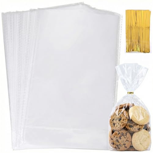 HAKACC 100 Stück Transparente Tüten für Süßigkeiten, Cellophantüten 15 x 25cm Transparente Quadratische Tasche für Süßigkeiten Mitgebsel Kindergeburtstag Gastgeschenke