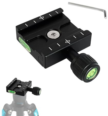 Taicols 50mm Quick Release Plate Clamp Compatible with Arca Swiss, Tripod Camera Quick Release Plate with Spirit Level, QR-50N Quick Release Plate Clamp, 1/4 3/8 Quick Release Clamp Adapter