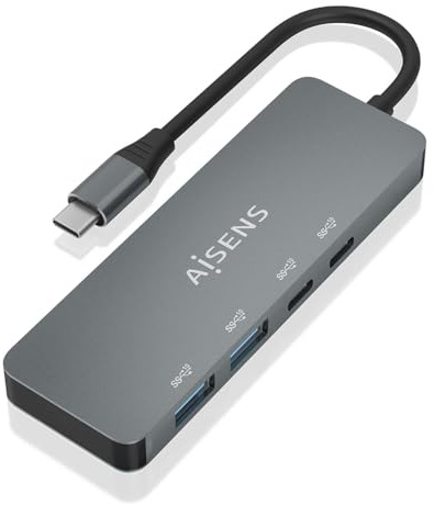 AISENS - A109-0694 - Hub USB 3.2 Gen2 10G USB-C, USB-C/M-2XUSB-C/H-2XUSB-A/H, Gris, 15Cm