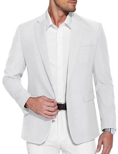 COOFANDY Giacche da Uomo Giacca Sportiva per Il Tempo Libero Blazer da Lavoro da Uomo Giacche da Completo Sportivo con Risvolti Dentellati Abito da Sposa Semplice Bianco XXL