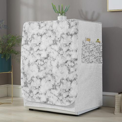 Highdi Housse de Protection pour Machine à Laver, Chargement Frontal Housse La Poussière avec Ouverture Frontale pour Linge Domestique (Capacité S 6~7.5KG,Marbre 3)