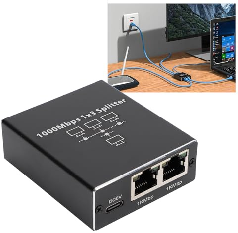 Conmutador Gigabit Ethernet 1-3 Puertos con Alimentación USB para Uso Industrial y Oficina, Cables Cat 6/7/8, Aleación de Aluminio