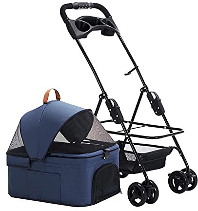Haustier-Buggy, Hundebuggys für kleine und mittelgroße Hunde, Premium-Kinderwagen, Katzen-/Hunde-/Haustierbuggys mit abnehmbarem Getränkehalter, leichter Kinderwagen, atmungsaktiv, ohne Reißverschlu