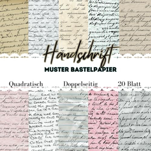 Handschrift Muster Bastelpapier: Scrapbooking Papier Vintage | Quadratisch, (21.59cm x 21.59cm), 20 Blatt, Doppelseitig I Junk Journal Dekor I Washi ... Bastelpapier | Origami | Reisetagebücher