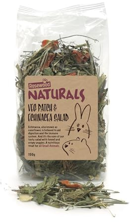 Rosewood Naturals Veg Patch & Echinacea sallad smådjur godis foder för kaniner, marsvin, chinchillas, degus, hamstrar, racermöss, råttor – 150 g