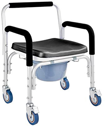 Joyfitness Duschstuhl mit Rollen, Badezimmer-Duschtoilettenstuhl mit Rollen, wasserdichter Badestuhl mit Armlehnen und Rückenlehne, Duschstuhl für ältere Menschen und Behinderte