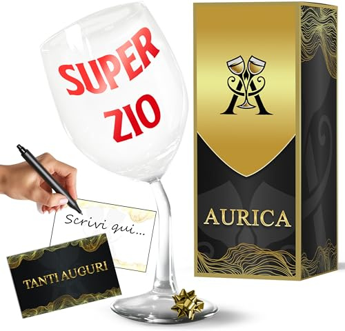 Aurìca Calice Vino Personalizzato Piegato “SUPER ZIO” - Idea Regalo Per La Festa Degli Zii E Compleanno Uomo - Calici Unici e Divertenti