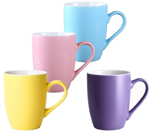 Hylruu 330ml Unique Coffee Mugs, Ceramic Cup for Home and Office, Microwave Dishwasher Safe, Set of 4, Purple