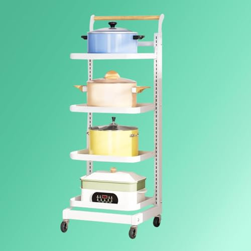 Floor Standing Pan Rack Kitchen Counter Shelf with Drawer Pot Lid Holder While Cooking Cupboard Organiser Storage Kitchen,White-4 * 4boards