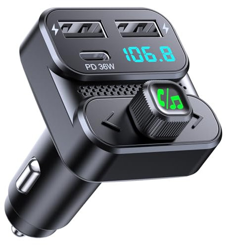 Mohard Bluetooth Voiture, Transmetteur FM Bluetooth 5.3 avec PD 36W + Double USB Charge Rapide Allume Cigare Bleutooth, Adaptateur Radio Kit Main Libre Voiture sans Fil, Son HiFi & Assistant Vocal