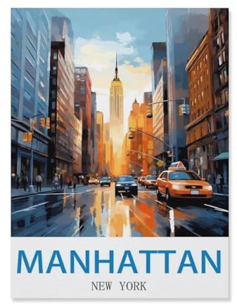 BEAYODKP Malen nach Zahlen，Manhattan, New York，diy malen nach zahlen erwachsene landsch Mit Pinsel und Acrylfarbe Kits Theme Digital Home Wall Artwork（30x40cm）-S86