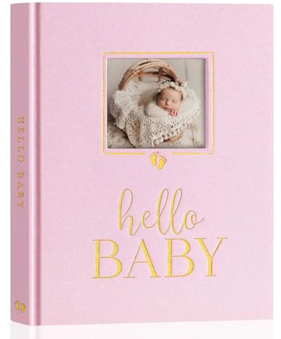 Lanpn Hello Baby Memory Book, First 5 Year Keepsake with DIY Window, Linen Baby Journal Memories Scrapbook Photo Book, Newborn Milestone Album for Boy Girl New Parents (Pink, 154 Pages)