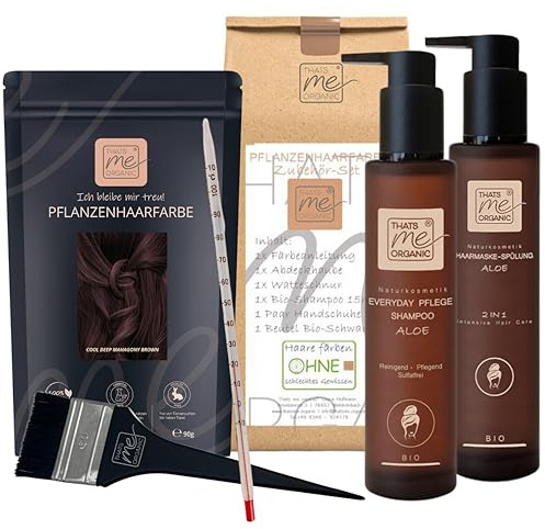 Thats me Organic® Profi Pflanzenhaarfarbe Komplettset (cool deep mahagony brown) – Bio Haarfarbe ohne Chemie – Haarfarbe für gesundes Haarefärben auch während Schwangerschaft und Stillzeit