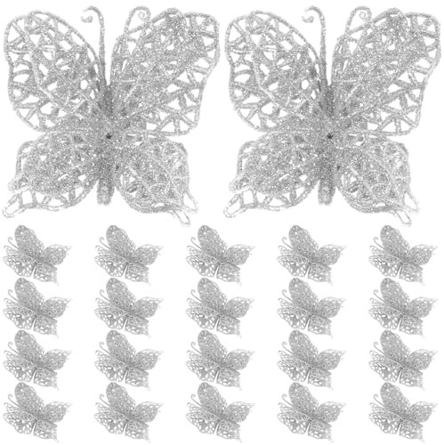 CHILDWEET 24stücke Weihnachtsbaum-Schmetterling-Ornamente Glitzer-weihnachtsschmetterlinge Für Dekoration Party Festliche Weihnachtsdeko Für Weihnachtskranz-Ornamente Weihnachtsfeier-dekorat