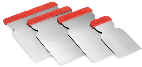 topolenashop Set mit 4 japanischen Spachteln aus Stahl, Größe 43 mm, 67 mm, 87 mm, 105 mm, zum Lackieren und Verzieren von Spachtelmassen, Mauern, Glas, Metall
