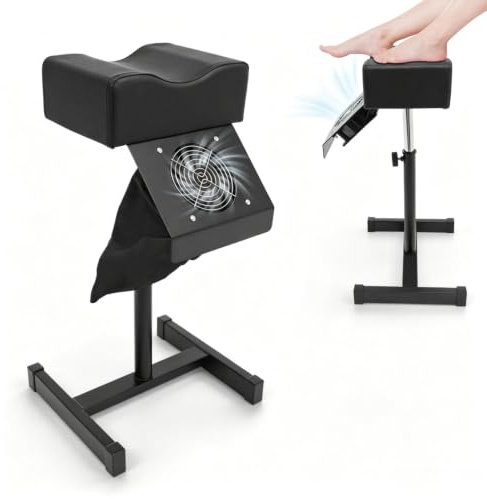 HuKaiL Fußpflegestuhl mit Absaugung, Nagelstaubsauger Pediküre Tisch mit Fußstütze Einstellbare Höhe 48-68cm und 10Kg Tragfähigkeit, Pedikürestuhl Beinstütze für Pediküre und Fußpflege, 31*28*45cm