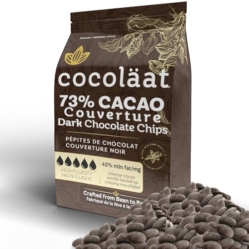 Cocoläat 73% Dark Couverture Chocolate Chips | Culinary Grade for Bakers, Pastry Chefs, & Chocolatiers | 73% Cocoa - 43% Fat | Gold Foil Resealable Pouch Perfect Holiday Gift | 5 lb