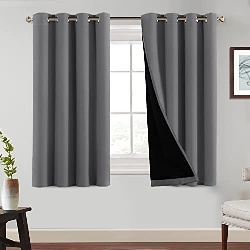 Tenger Home Tenda Oscurante Termica Doppio Strato, Tende Oscuranti per Interni Tende a pannello per camera da letto con occhielli, 2 pezzi(Grigio, 120x150 cm