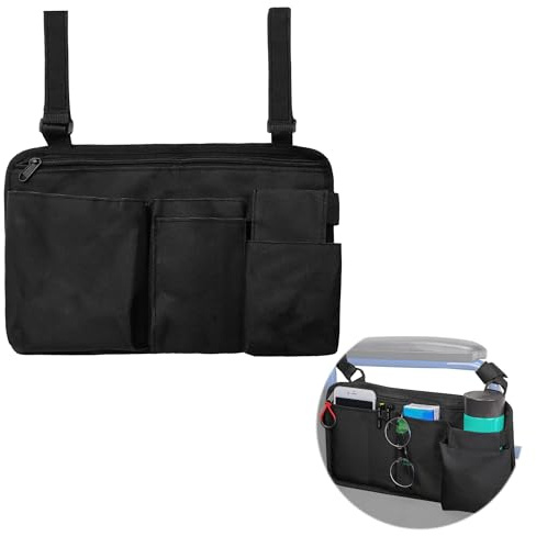SEABABOO Rollstuhlaufbewahrungs Tasche 33X19Cm Rollstuhl Seitentasche 600D Oxford Rollstuhltasche Für Armlehne 4 Taschen Rollstuhl Tasche Für Rollstühle Rollatoren Rollatoren Walker Zubehör (33x19CM)