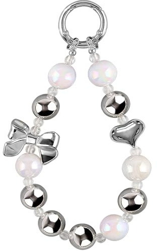 Herz Schleife schlüsselanhänger Damen Weiß Silber Perlen Heart Bow Taschenanhänger Damen Key Chain Acryl Bow Bag Charms Taschen Anhänger Tasche Cute Keychain Aesthetic Bowknot Autoschlüsselanhänger