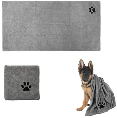 Asciugamano per Cani e Gatti in Microfibra 100x50cm, Super Assorbente e Morbido Panni Microfibra con Stampa Carina, Accessori per Cani, Ideale per Bagno, Nuoto e Viaggi (Grigio)