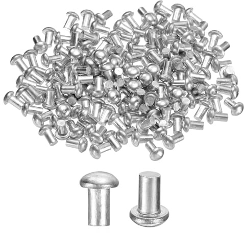 sourcing map 150 remaches de aluminio sólido con cabeza de brasero, M3 de diámetro x 5 mm de longitud, remaches de aluminio de cabeza redonda para reparación de barcos, maquinaria, aviones, industria