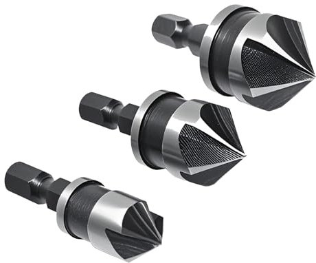 3 PCS 1/4 hex quick change shanks,1/4 Inch Hex Shank 5 Flute 90 Degree Chamfering Countersink Drill Bit Set,12mm/16mm/19mm Countersink Drill Bit 5 Flute 90 Degree Woodworking Countersink Bits