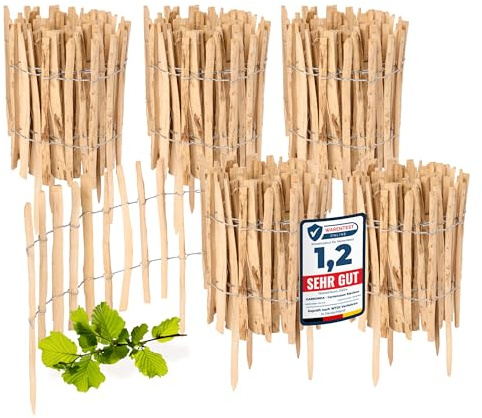Garronda Cloture Jardin Exterieur à Planter en noisetier, clôture Jardin, clôture Bois, Bordure en Bois, ganivelle de Potager Exterieur GD-0156 Lot de 5 (Écart des Lattes: 3-5 cm, 35 cm x 5m)