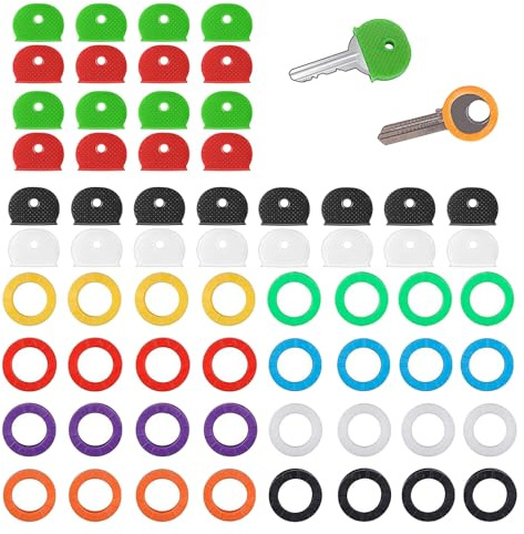 LINTRA Funda Llaves, 64 Piezas Identificador de Llaves, PVC Tapas-Llaves de Colores, Flexible Marcadores de Llave, para Botones Redondos, Cuadrados y Semicirculares