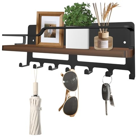 CASDUCT Portachiavi da Parete in Legno con 7 ganci portaoggetti, Portachiavi Decorativo, Portachiavi da Muro, Cassetta Appendi Chiavi a Muro con Ripiano, Adatto Per Corridoio, Soggiorno, 1 Pezzo