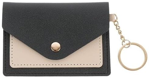 Kartenhalter mit Schlüsselring – elegantes, kompaktes zweifarbiges Etui für Damen – ideal für Handtasche oder Geschenk, Schwarz , Mode für Damen und Mädchen