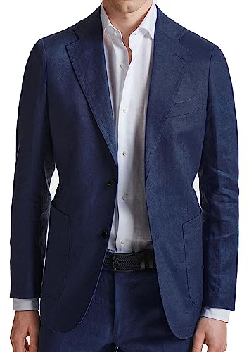 Evoga Giacca Uomo in Lino Blu Scuro Sartoriale Blazer Estivo Elegante Casual (IT, Testo, 3XL, Regular, Regular, Blu Scuro)