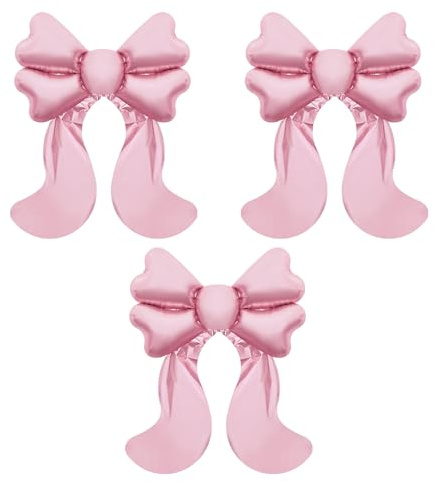 DazzJoy 3 Stück Schleifen Deko Geburtstag Mädchen Luftballons Rosa, XXL Rosa Schleife Luftballon, Schleifen Folienballon für Hochzeit, Prinzessin Geburtstag, Kindergeburtstag, Babyparty Dekoration