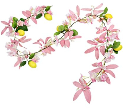 PawwJoy Ghirlanda artificiale di fiori di ciliegio e limone, facile da usare, per casa colonica, balcone, interni ed esterni, bianca, 170-170 cm